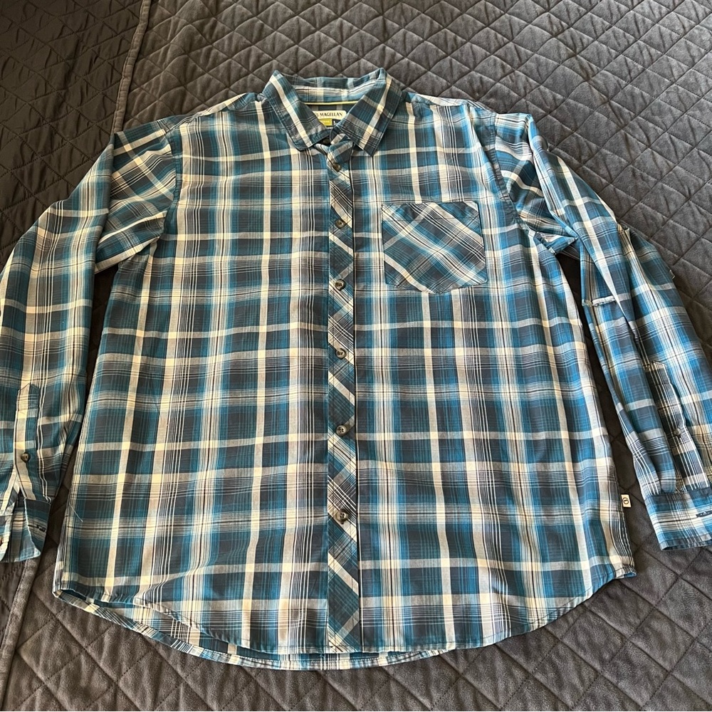 Magellan Outdoors Long Sleeve Shirt Blue Loose Fit Large A1